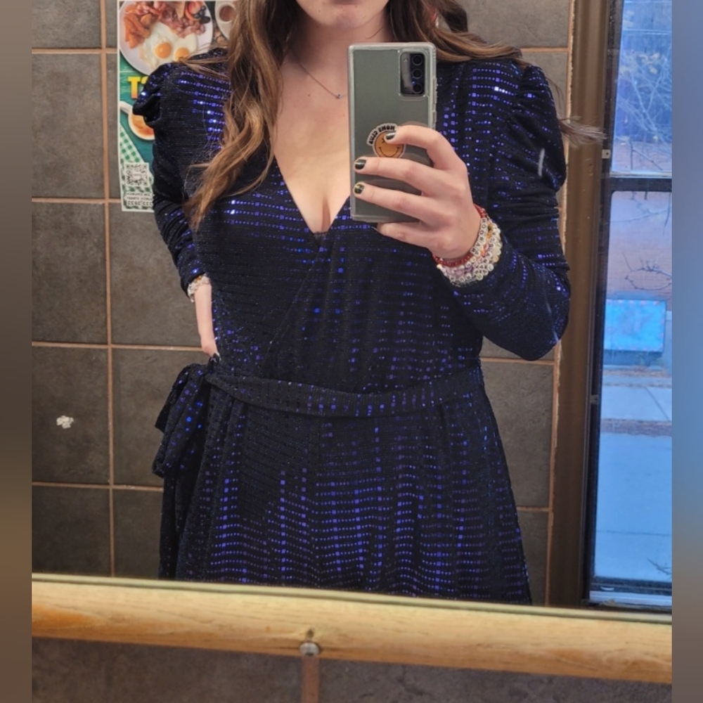 Lulus Bettie Royal Blue Metallic Long Sleeve Romper - Picture 4 of 9